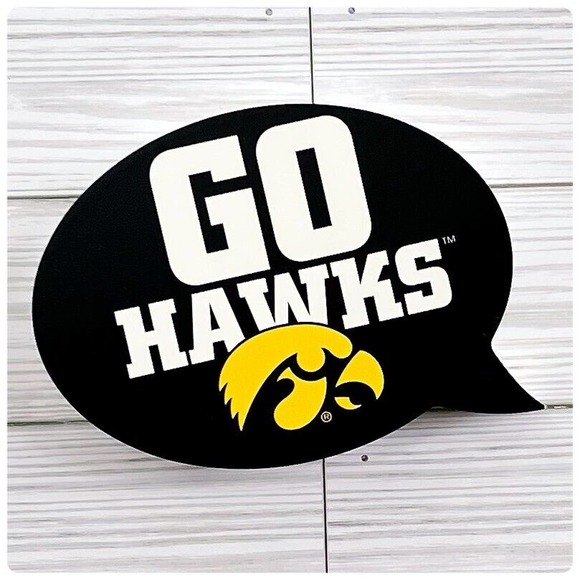 University of Iowa Logo Go Hawks Chant 5.75 x 4.25 Wood Tabletop Bubble Sign - Picture 2 of 3